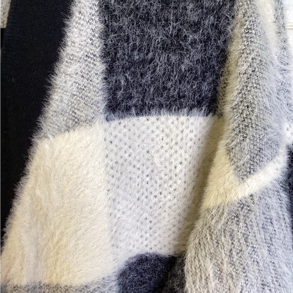 SALE - Cyrus Black, Gray and Off-White Fuzzy Cardigan Sweater, size Medium - Picture 3 of 4